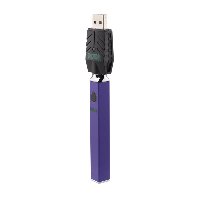 Purple Quad 2 battery on angle with smart charger attached