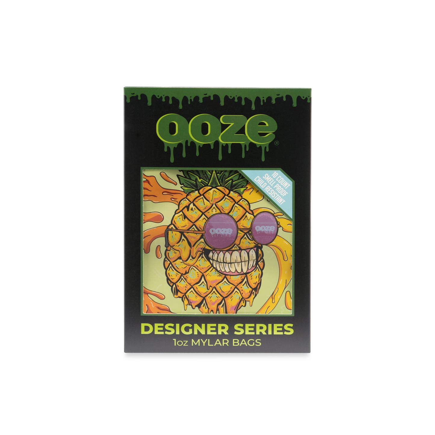 Ooze Designer Series 1 Ounce Mylar Bag 10-Count Box - Mr. Pineapple