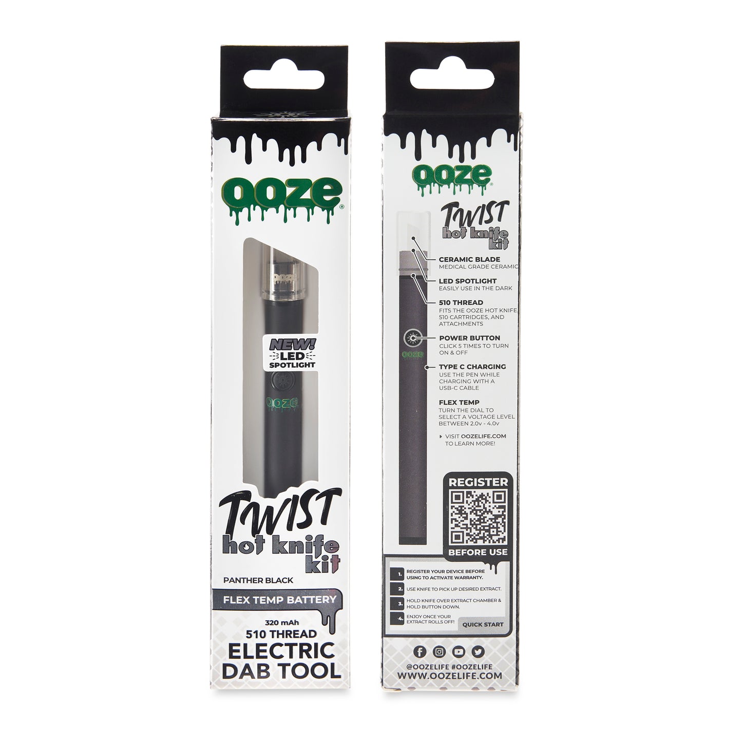 The front and back of the box for the panther black Ooze Twist Hot Knife 2.0