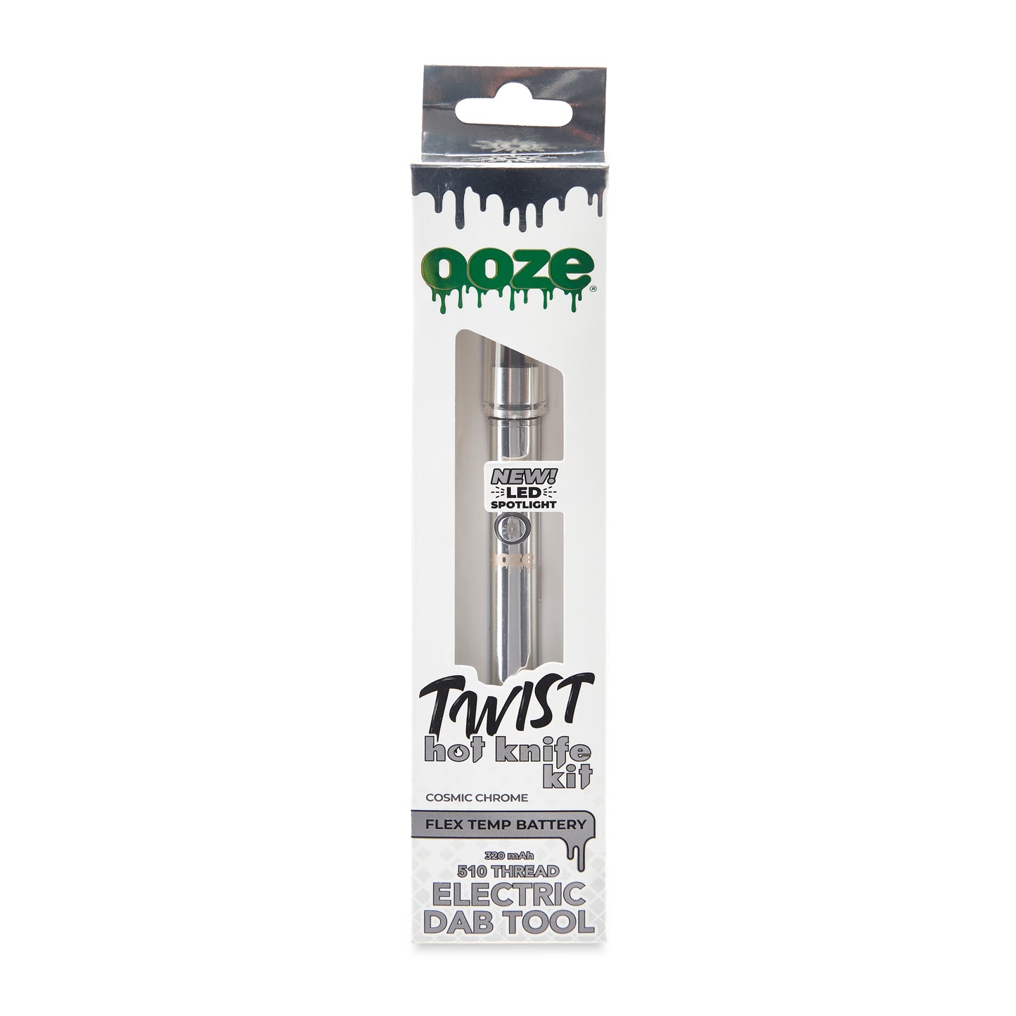 The cosmic chrome Ooze Twist Hot Knife 2. 0 is its original packaging.