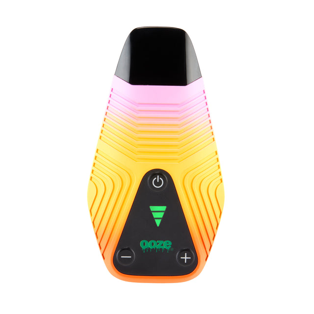 Front view of Brink pink and yellow dry herb vaporizer