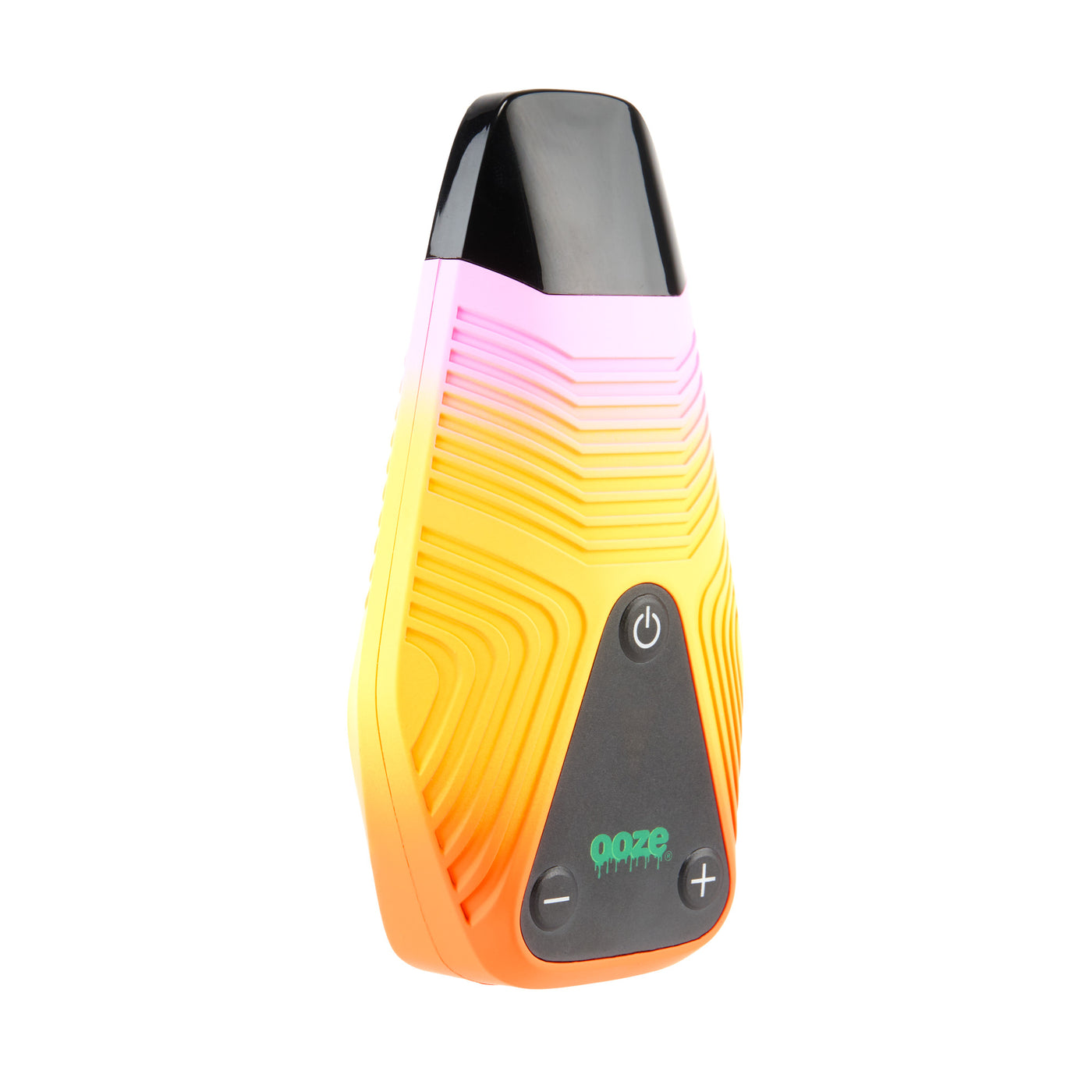Side view of Brink pink and yellow dry herb vaporizer
