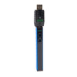 angled view of blue Quad 2 square vape including USB charger
