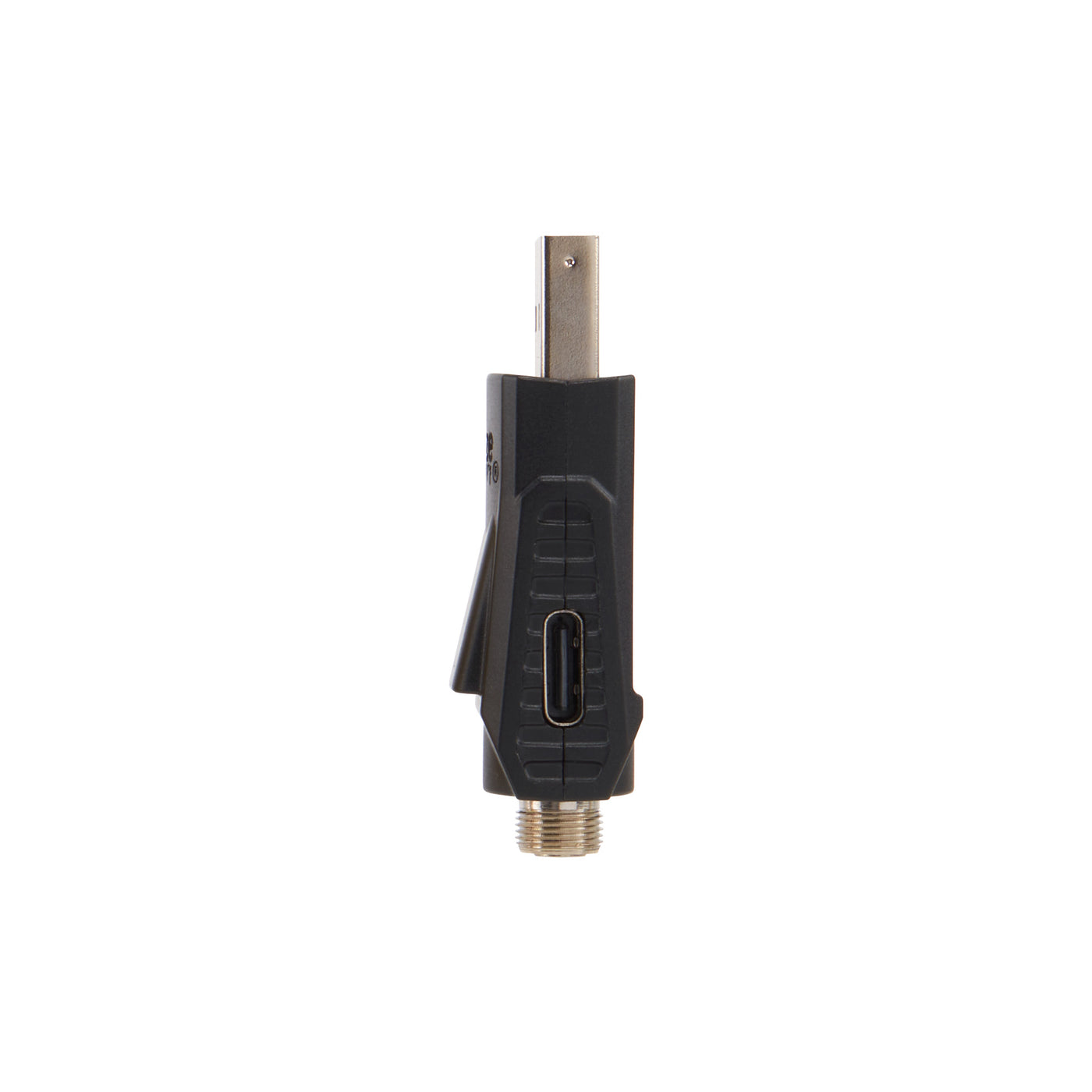 The side of a black Ooze Bolt charger, showing the type-c port on the side