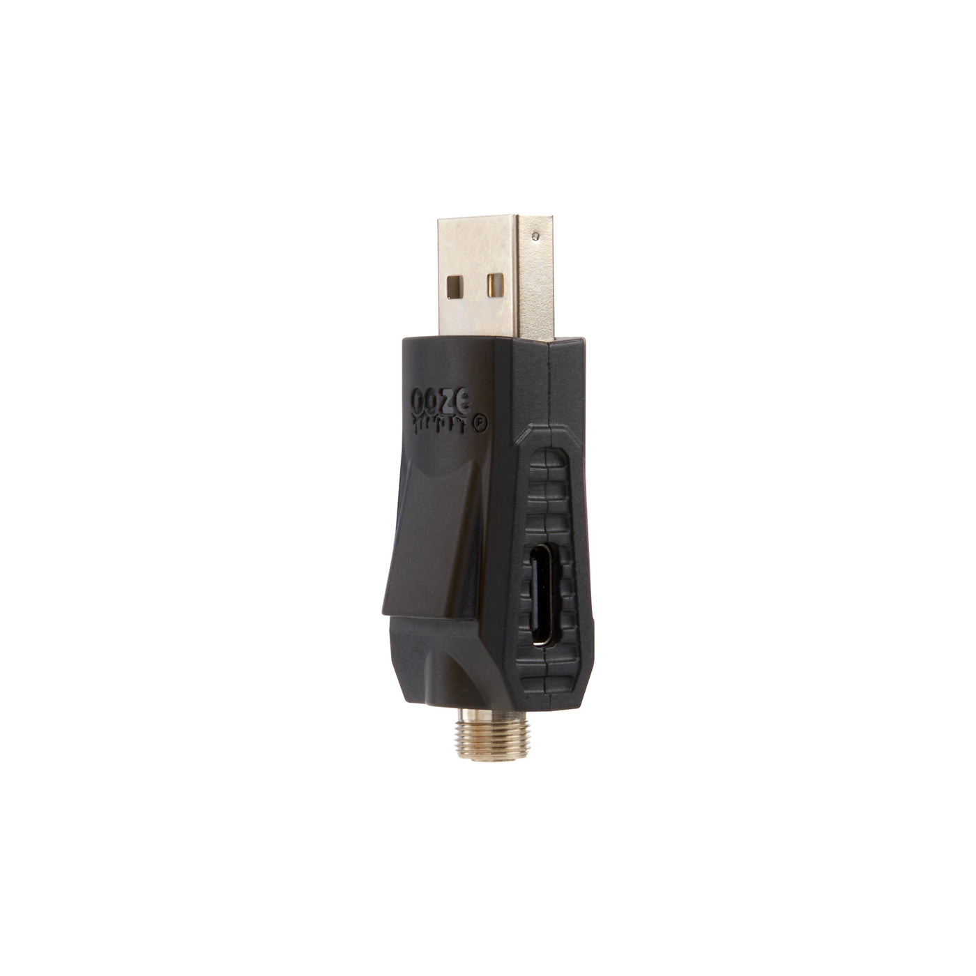 A black Ooze Bolt charger is shown on an angle so the type-C port on the side is visible