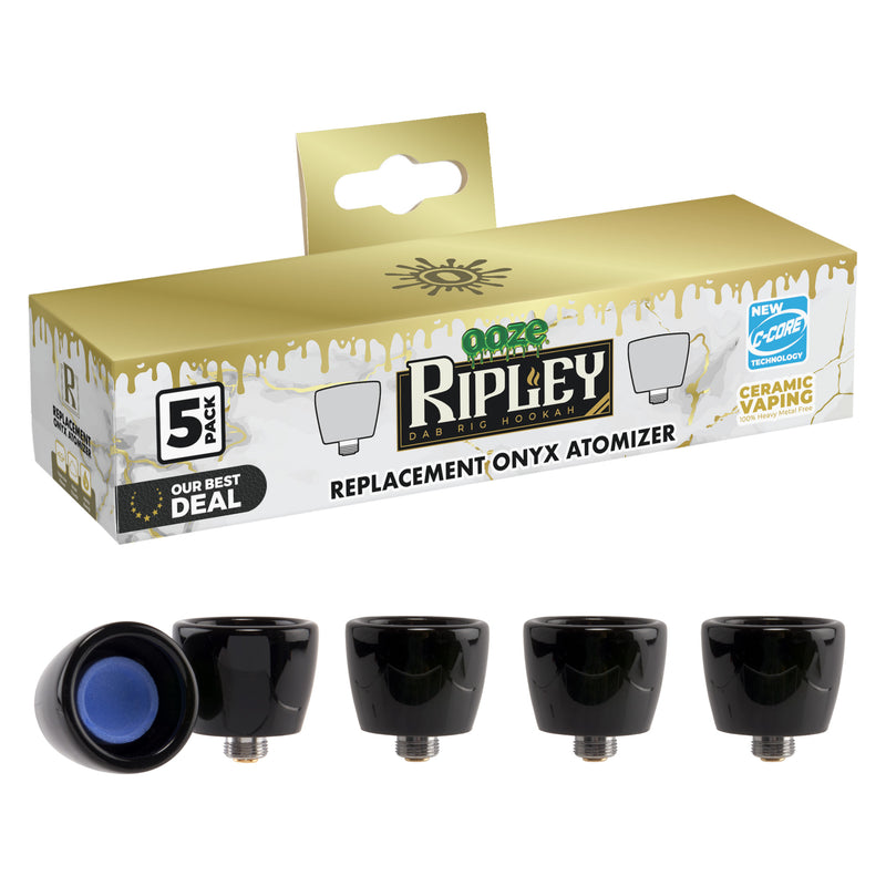 Hookah Dab Rig Onyx Atomizer replacements product box with five atomizers on the outside of the box