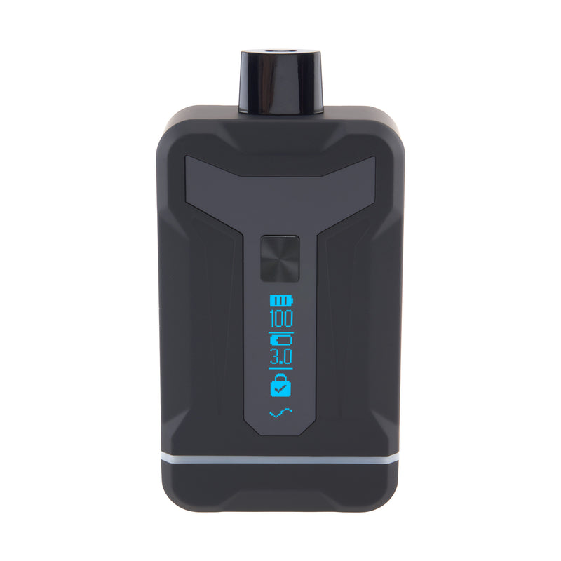 Front shot of Duet Black double cartridge vape with screen