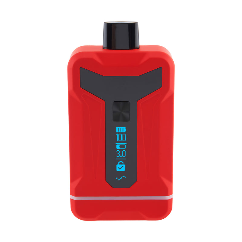 Front shot of Duet Red double cartridge vape with screen