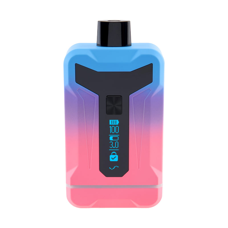 Front shot of Duet Blue and Pink Twilight double cartridge vape with screen