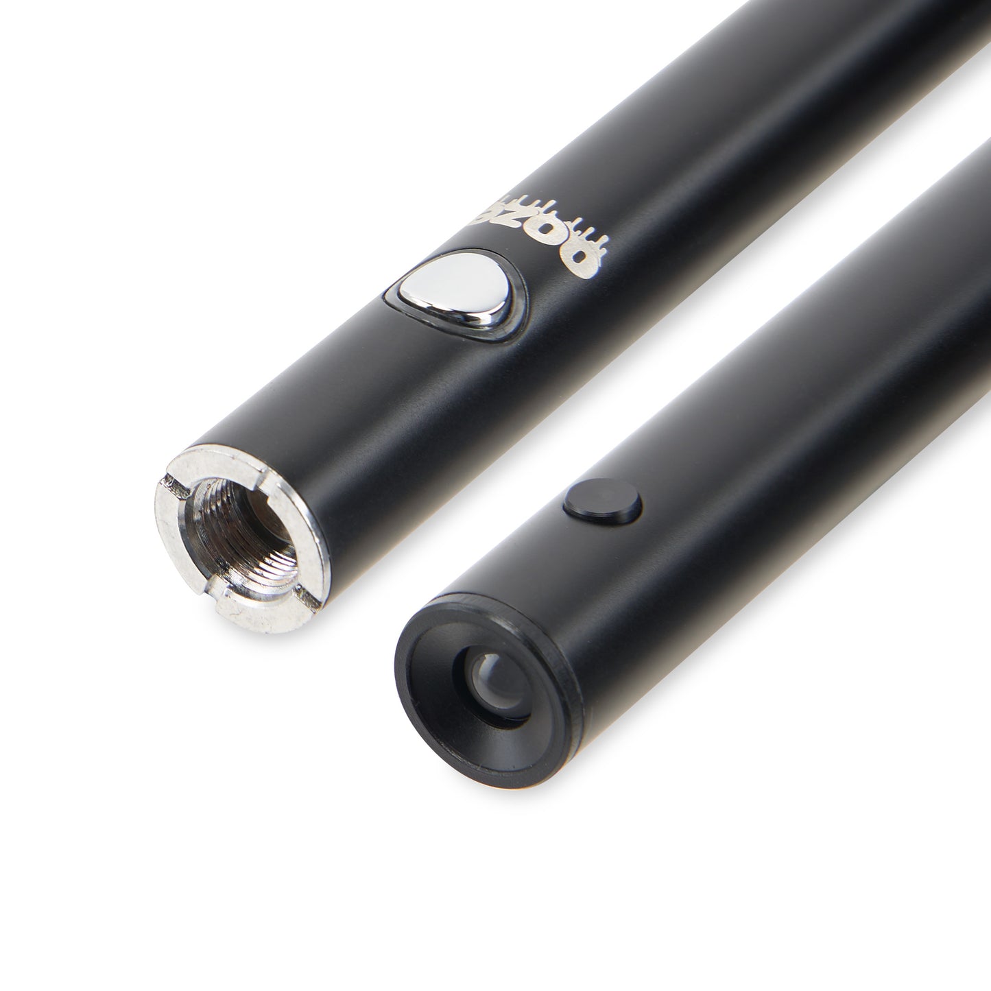 Two black Ooze Winks are laying side by side, facing opposite directions to show the 510 thread and LED end