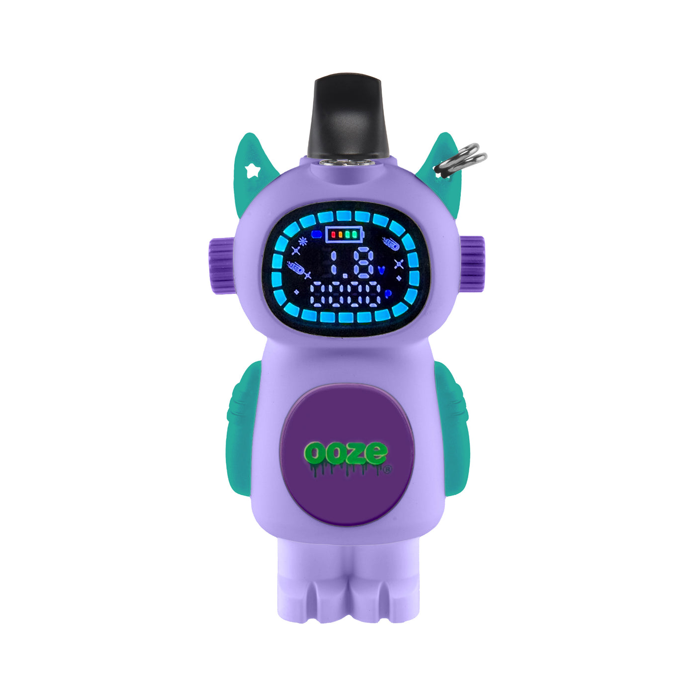 The Purple Haze Bot Character Vape faces forward with the screen turned on