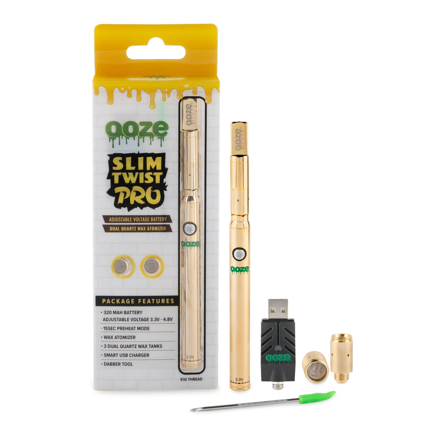 Ooze Slim Twist Pro 510 Thread Battery + Atomizer Kit - Gold