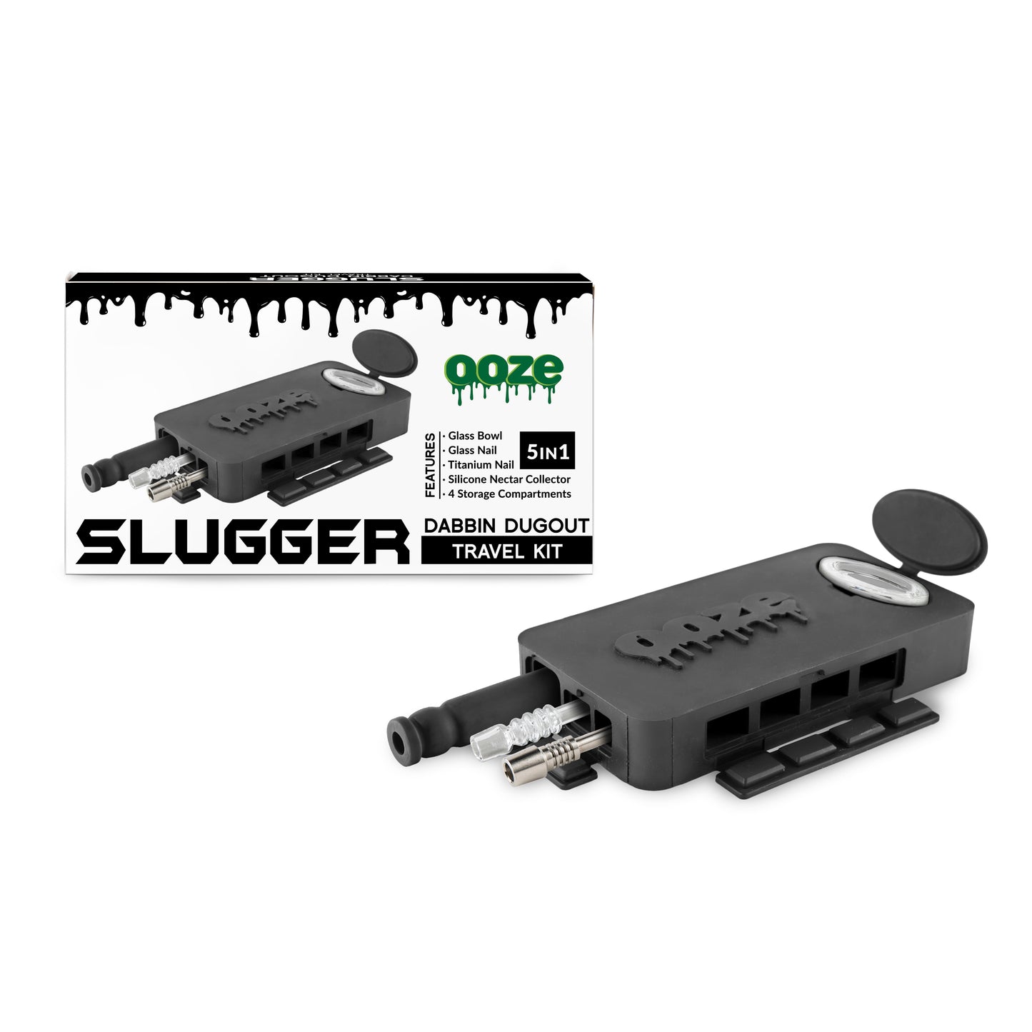 Ooze Slugger Dabbin' Dugout Silicone Travel Dab Kit - Panther Black