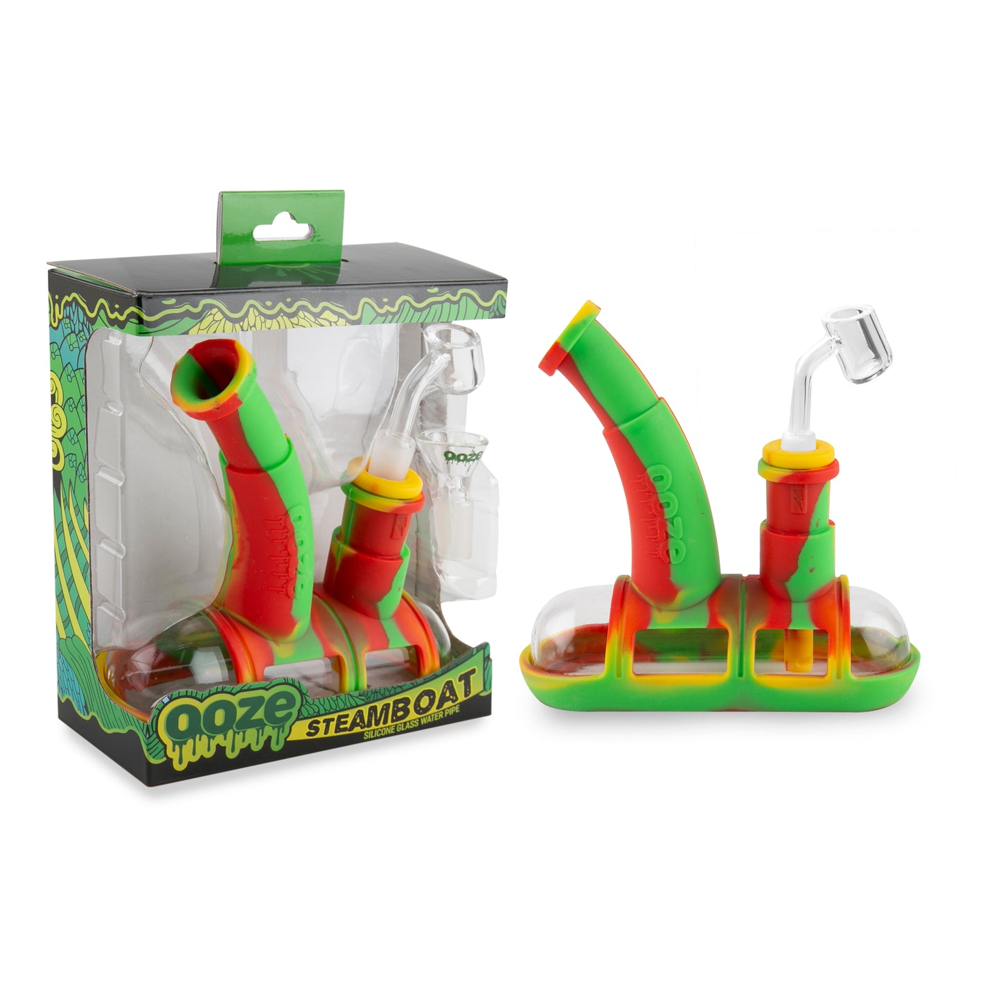 Ooze Steamboat Silicone Water Bubbler & Dab Rig - Rasta