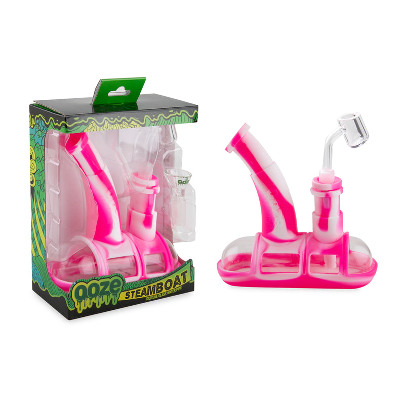 Ooze Steamboat Silicone Water Bubbler & Dab Rig - Flamingo