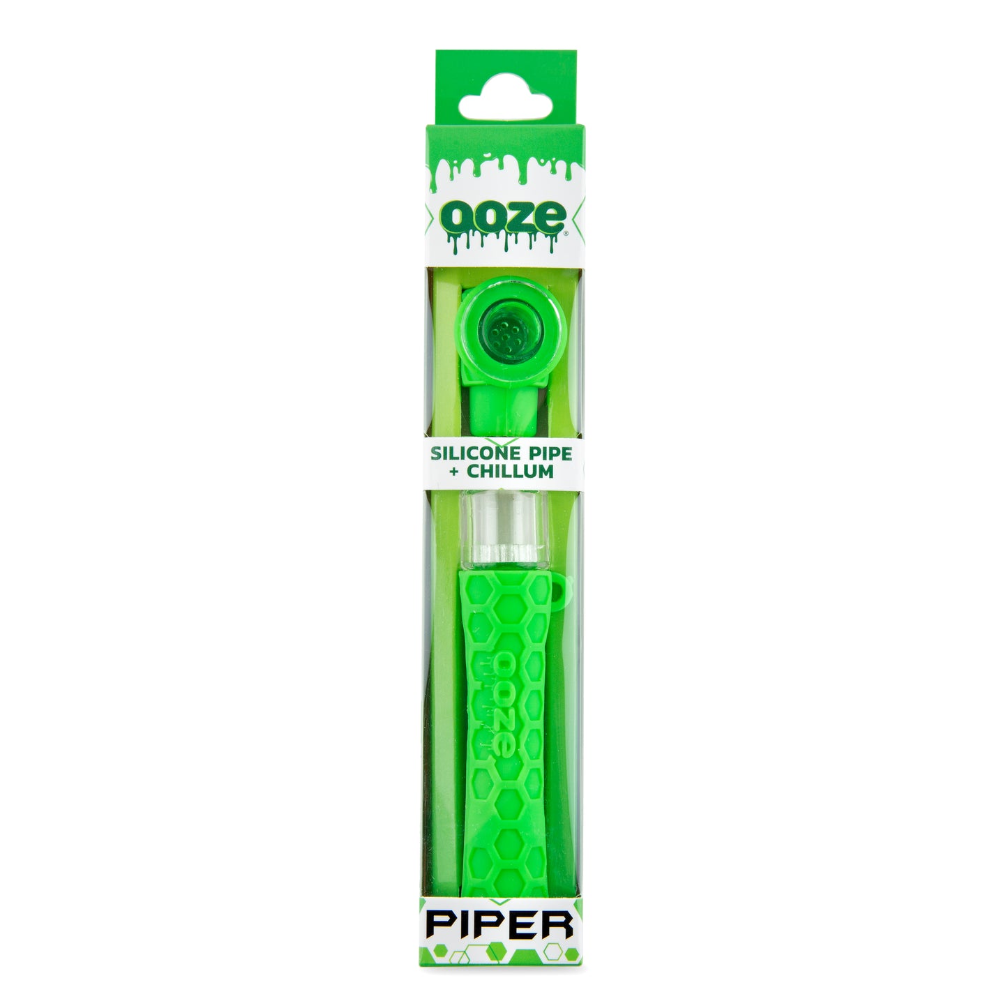 Ooze Piper Silicone Glass Hand Pipe & Chillum - Slime Green