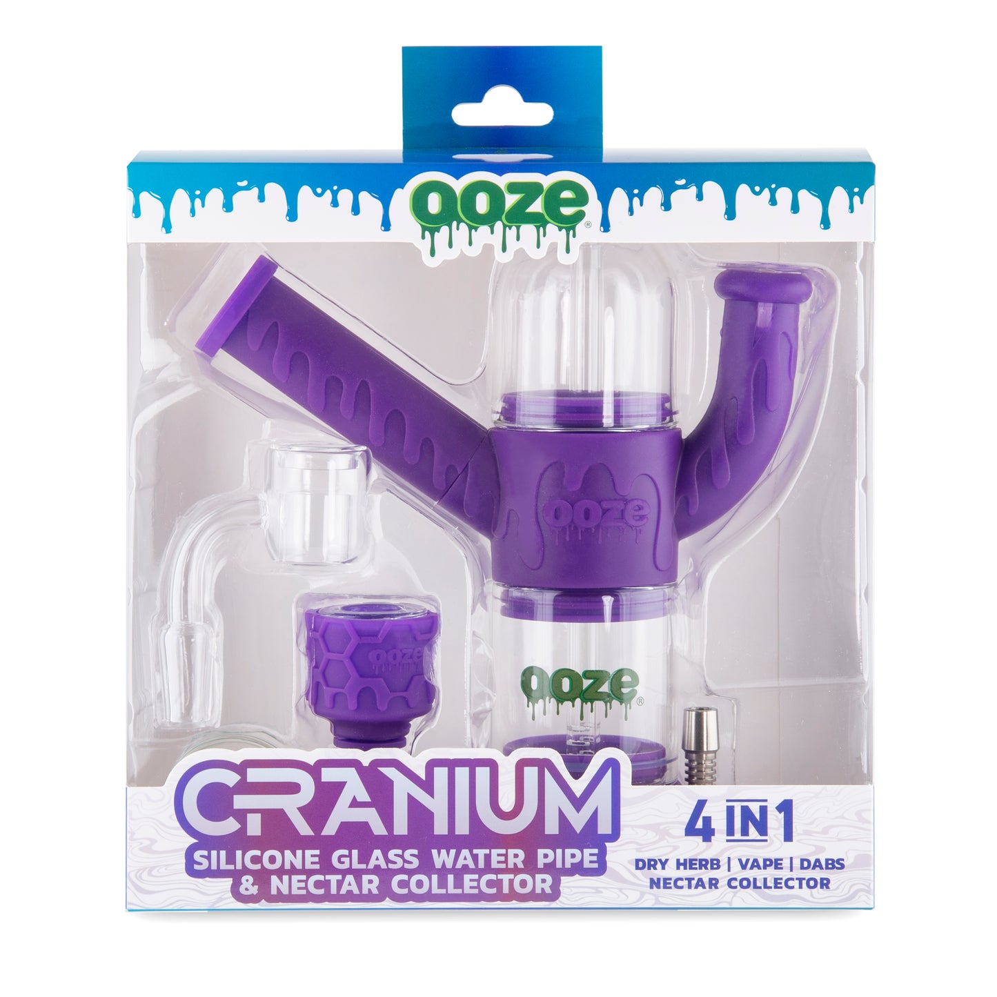 Ooze Cranium Silicone Water Pipe, Dab Rig & Dab Straw - Ultra Purple