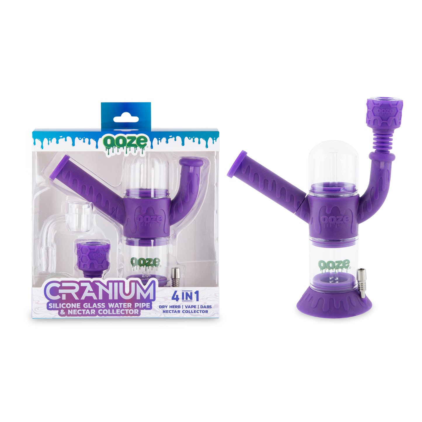 Ooze Cranium Silicone Water Pipe, Dab Rig & Dab Straw - Ultra Purple