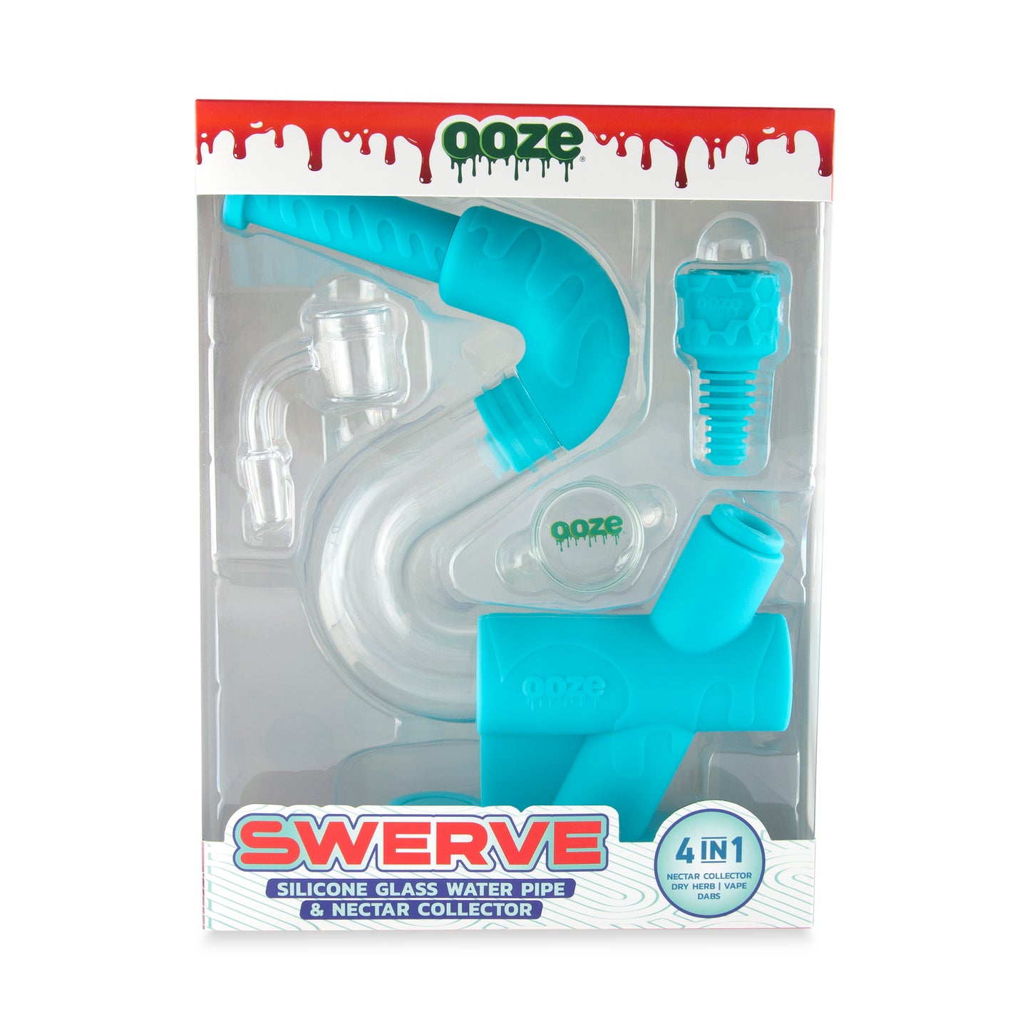 Ooze Swerve Silicone Water Pipe, Dab Rig & Dab Straw - Aqua Teal
