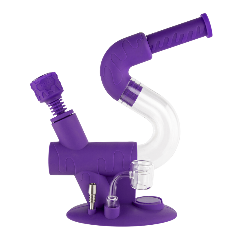 Purple silicone Swerve bong with the bowl attachment inserted