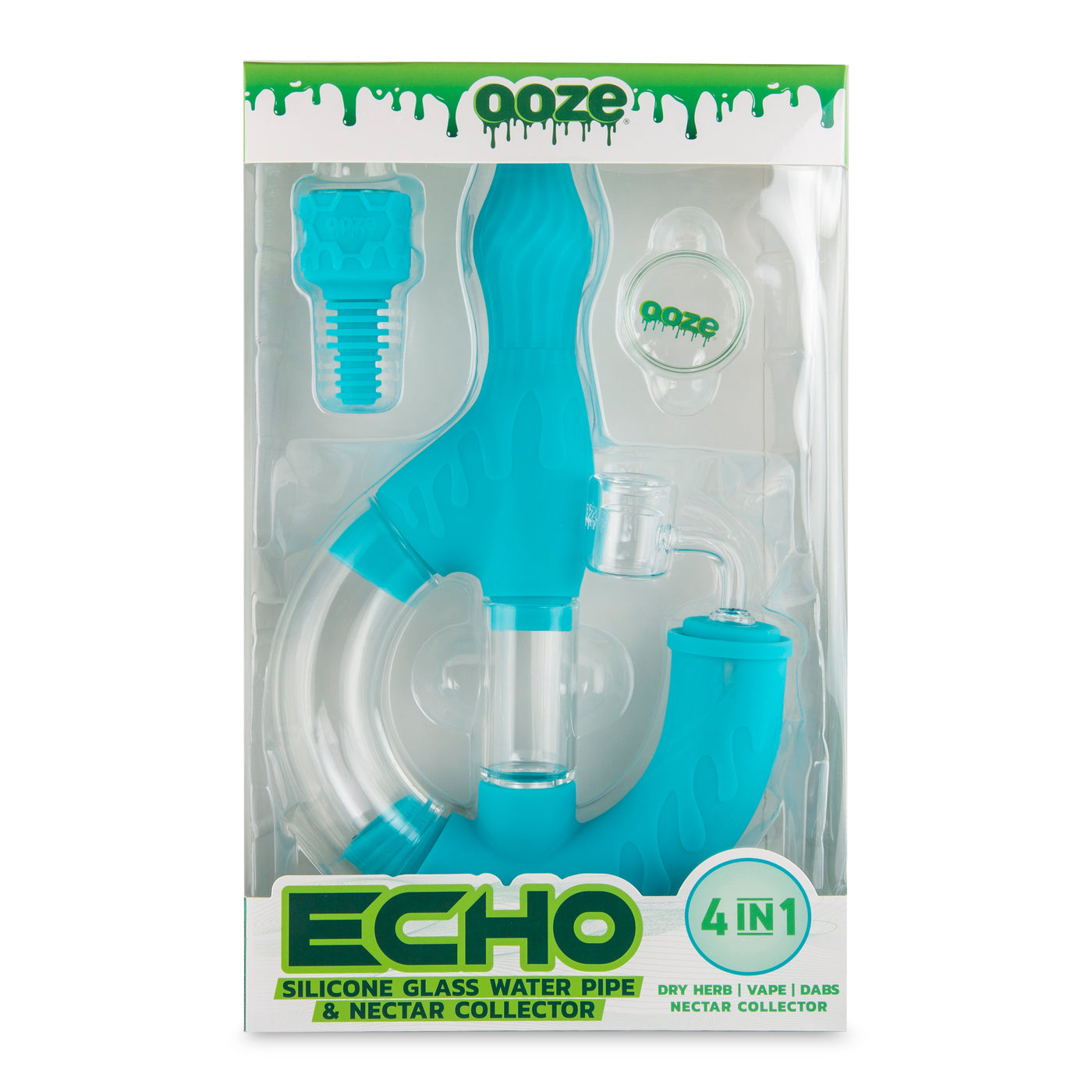 Ooze Echo Silicone Water Pipe, Dab Rig & Dab Straw - Aqua Teal