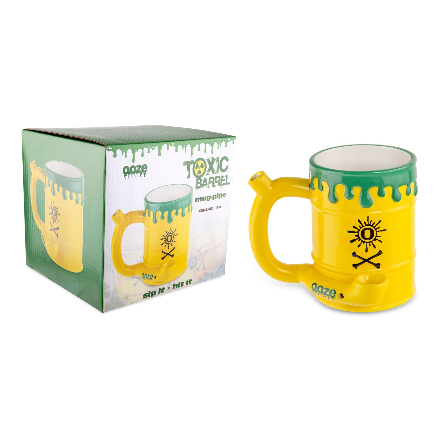 Ooze Ceramic Wake & Bake Mug Pipe - Toxic Waste Barrel