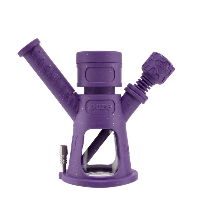 Purple silicone Hyborg bong with the bowl attachment inserted