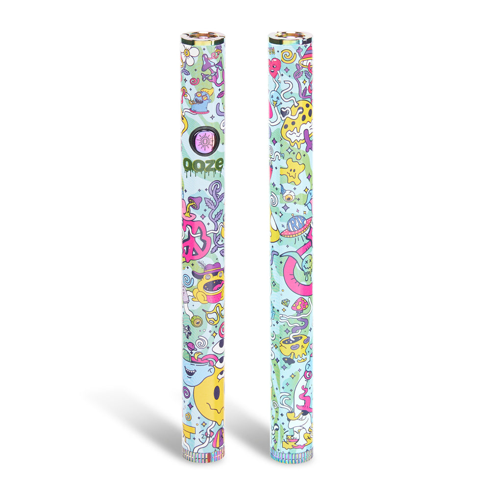 The front and back of an Ooze Twist Slim Pen 2.0 are shown side by side to show all of the Chroma design.