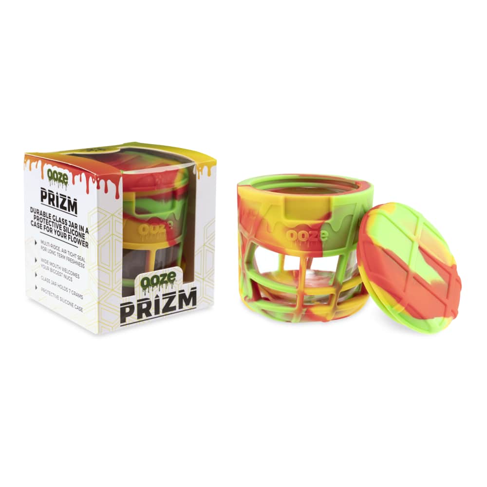 Ooze Prizm Rasta Silicone-Wrapped Glass Stash Jar