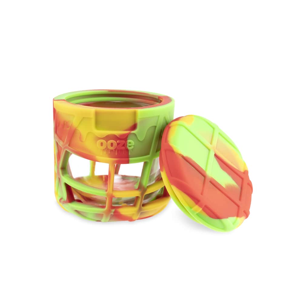 Ooze Prizm Rasta Silicone-Wrapped Glass Stash Jar