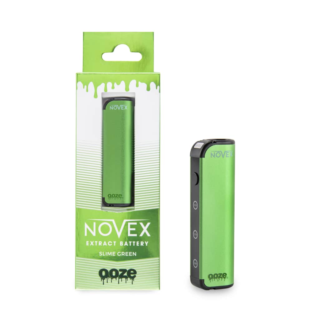 The slime green Ooze Novex is to the right of a green Novex in a box