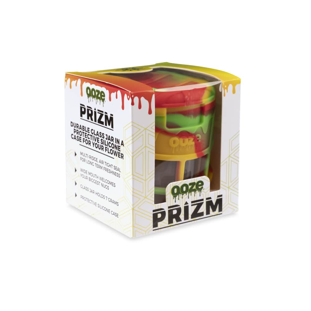 Ooze Prizm Rasta Silicone-Wrapped Glass Stash Jar