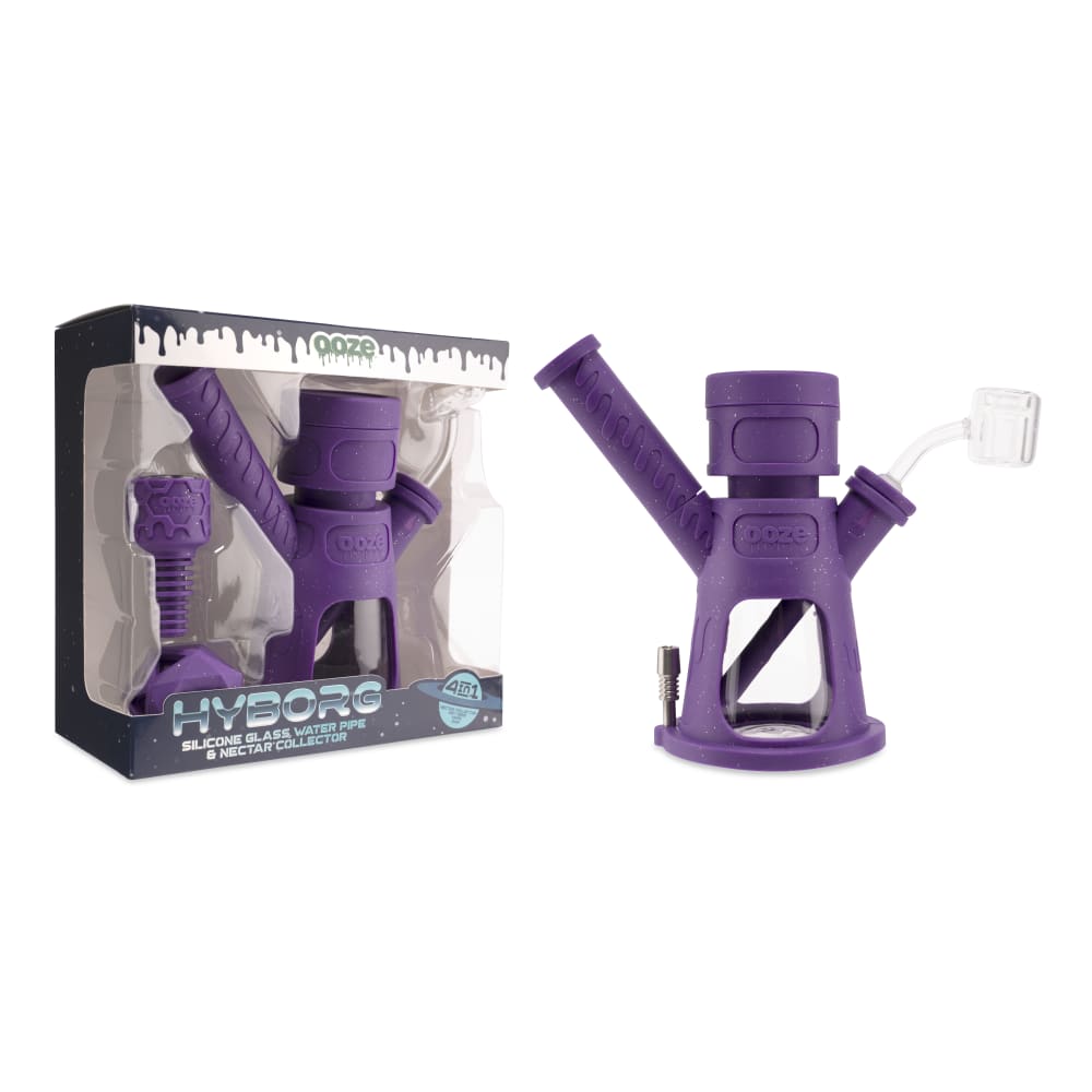 Ooze Hyborg Silicone Glass 4-In-1 Hybrid Water Pipe And Nectar Collector - Shimmer Purple