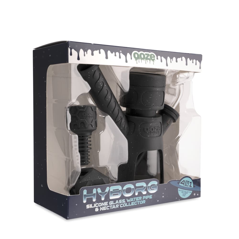 Ooze Hyborg Silicone Glass 4-In-1 Hybrid Water Pipe And Nectar Collector - Shimmer Black