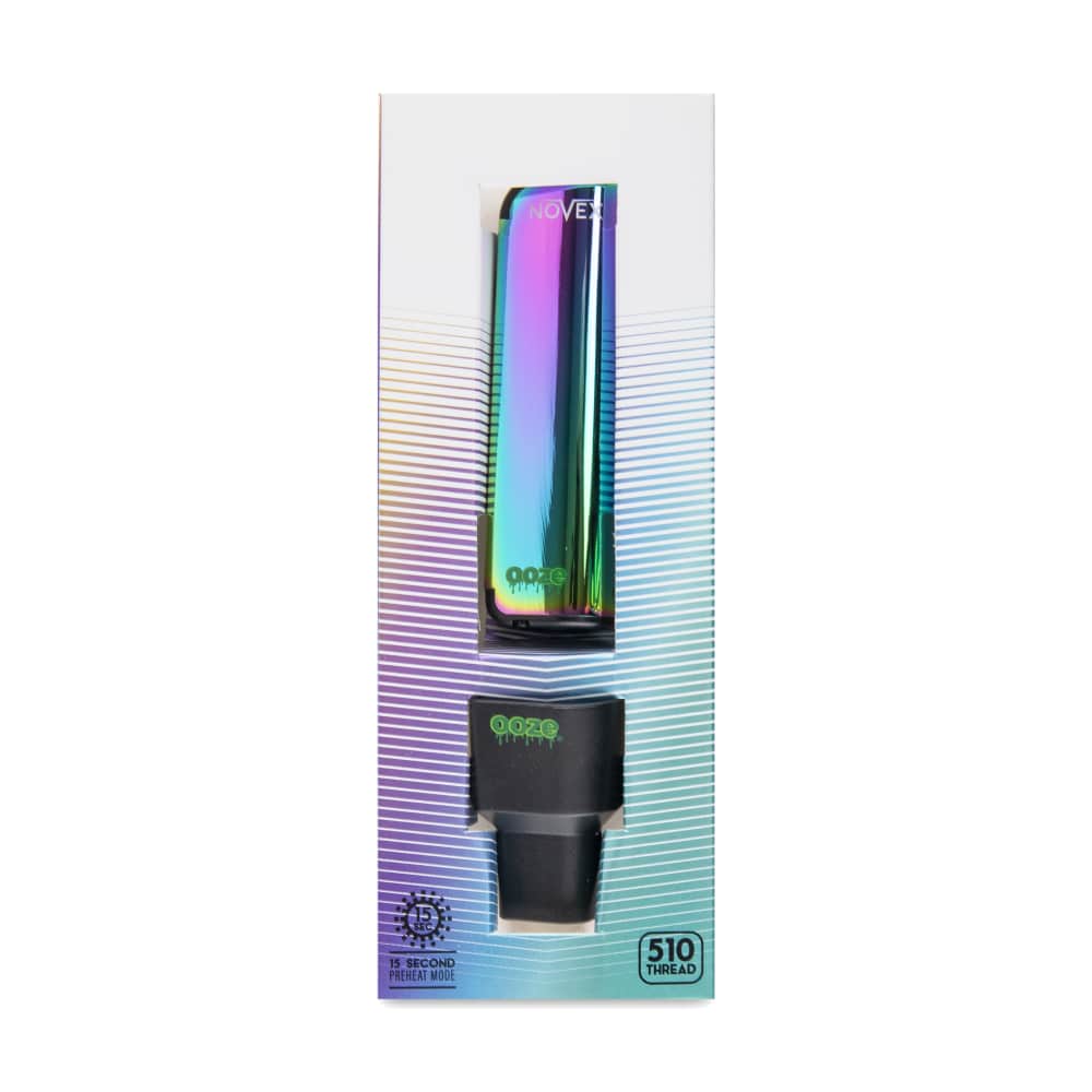 The rainbow Ooze Novex and magnetic charger are in the inner packaging