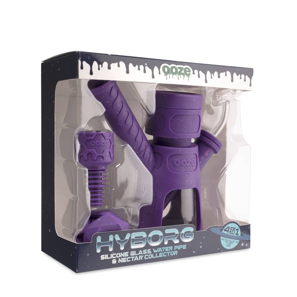 Ooze Hyborg Silicone Glass 4-In-1 Hybrid Water Pipe And Nectar Collector - Shimmer Purple