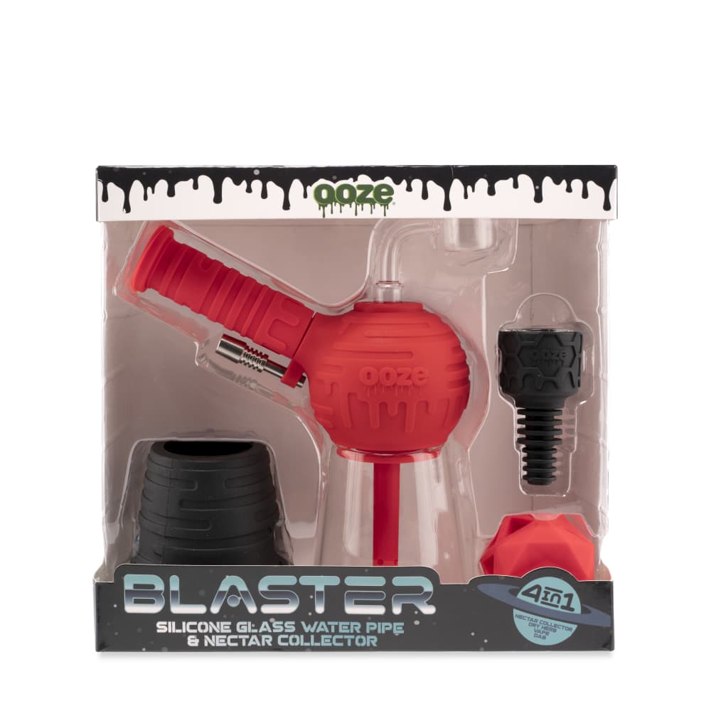 Ooze Blaster Silicone Glass 4-In-1 Hybrid Water Pipe And Nectar Collector - Scarlet Black