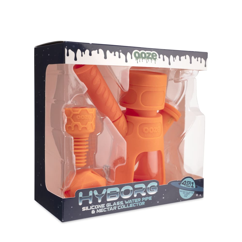 Ooze Hyborg Silicone Glass 4-In-1 Hybrid Water Pipe And Nectar Collector - Orange Burst
