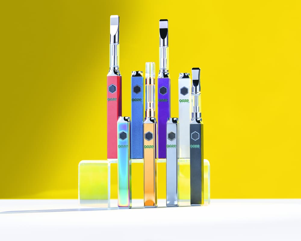 Different colors of Quad square vape collection standing upright