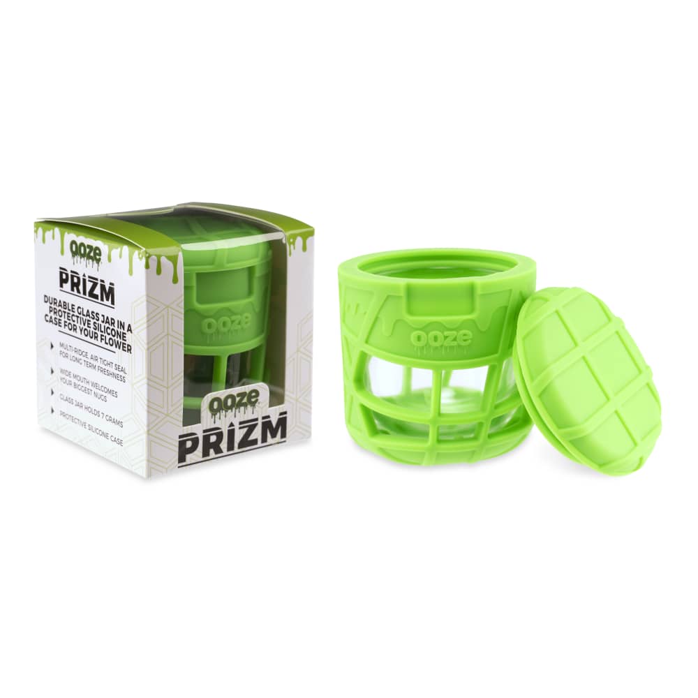 Ooze Prizm Green Silicone-Wrapped Glass Stash Jar