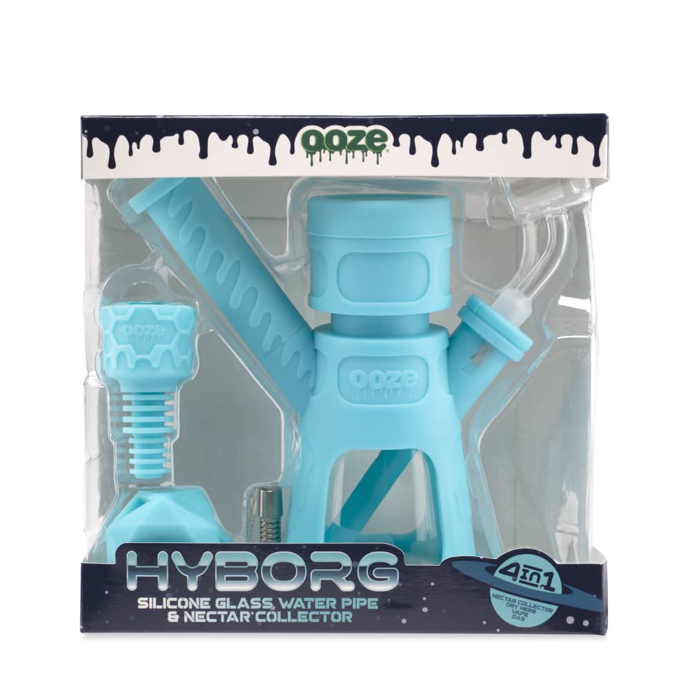 Ooze Hyborg Silicone Glass 4-In-1 Hybrid Water Pipe And Nectar Collector - Aqua Teal