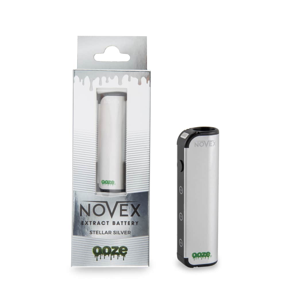 A stellar silver Ooze Novex stands to the right of a silver Novex in a box