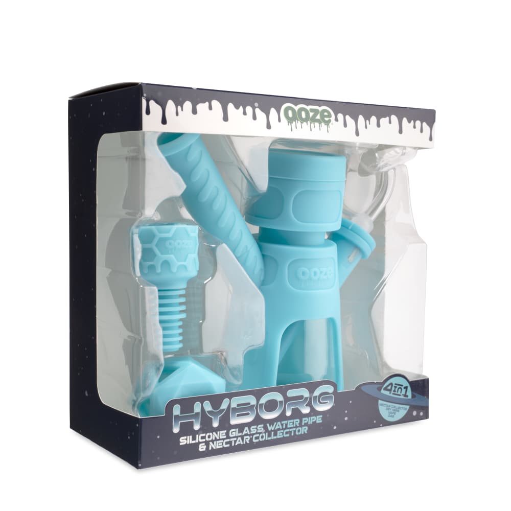 Ooze Hyborg Silicone Glass 4-In-1 Hybrid Water Pipe And Nectar Collector - Aqua Teal
