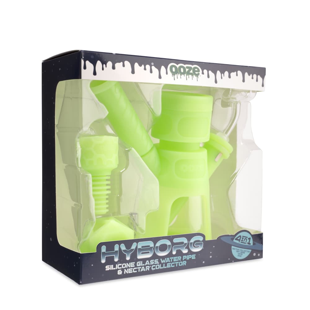 Ooze Hyborg Silicone Glass 4-In-1 Hybrid Water Pipe And Nectar Collector - Green Glow