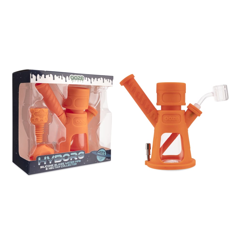Ooze Hyborg Silicone Glass 4-In-1 Hybrid Water Pipe And Nectar Collector - Orange Burst