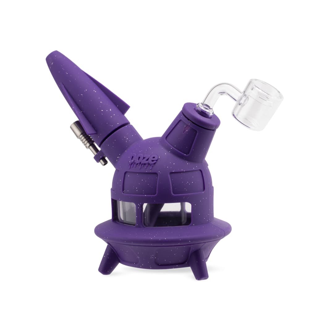 The shimmer purple Ooze UFO is displayed on an angle as a banger
