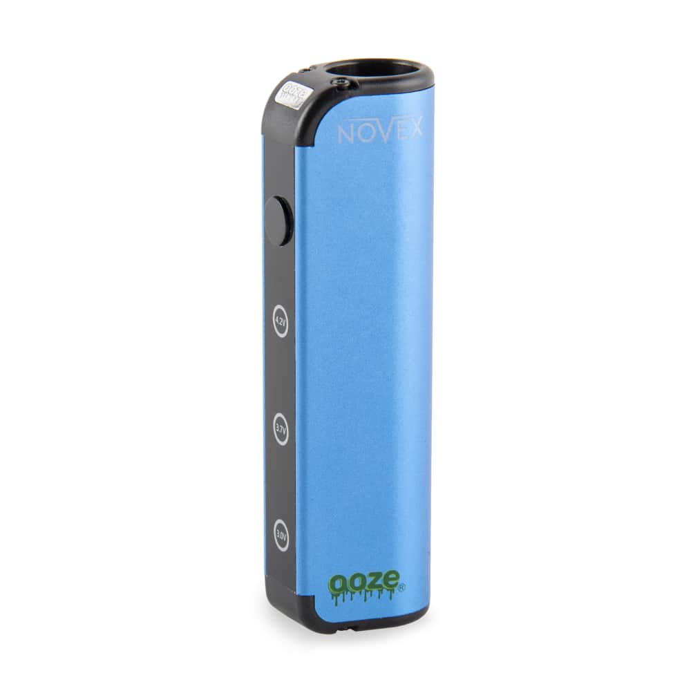 An ocean blue Ooze Novex stands upright at an angle to show the button