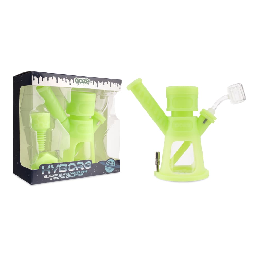 Ooze Hyborg Silicone Glass 4-In-1 Hybrid Water Pipe And Nectar Collector - Green Glow