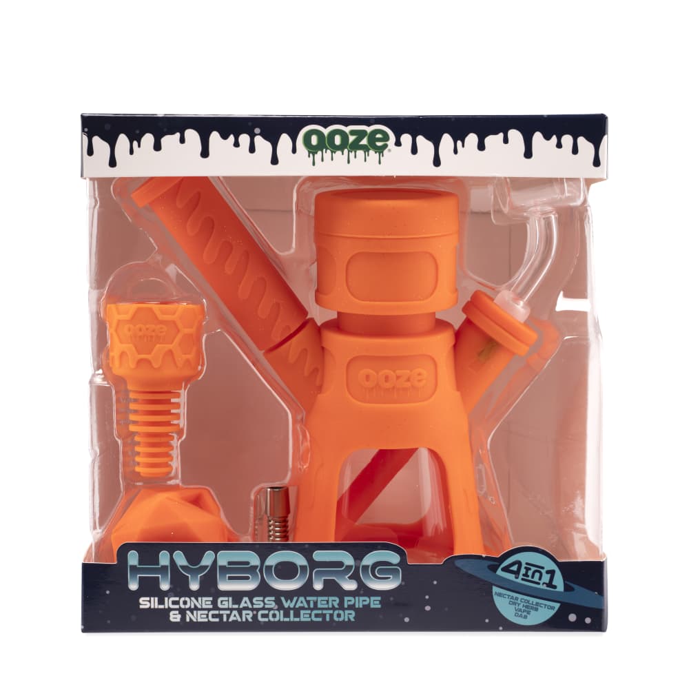 Ooze Hyborg Silicone Glass 4-In-1 Hybrid Water Pipe And Nectar Collector - Orange Burst