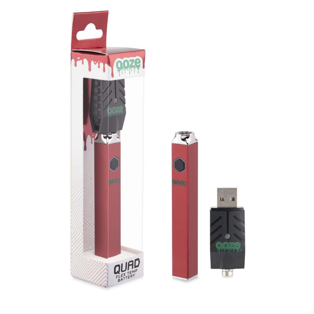 Box with Quad Red Square Vape inside and outside with 510-USB charger